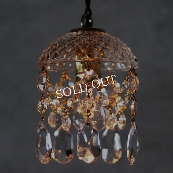 ヴィンテージミニシャンデリアプリズムペンダントライト｜アンティークガラス吊下げ照明ランプ