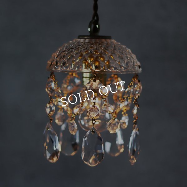 ヴィンテージミニシャンデリアプリズムペンダントライト｜アンティークガラス吊下げ照明ランプ