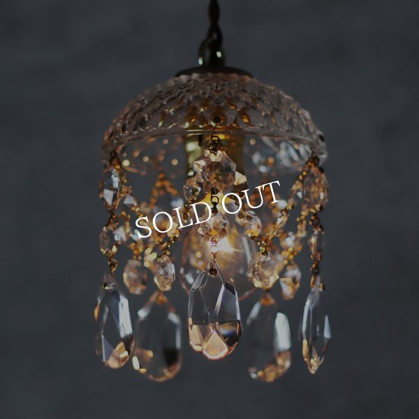 ヴィンテージミニシャンデリアプリズムペンダントライト｜アンティークガラス吊下げ照明ランプ