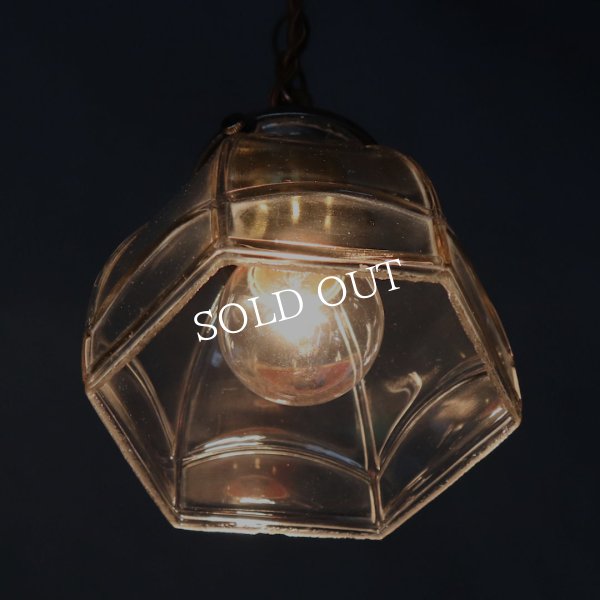 ヴィンテージレトロな六角ガラスシェード付きペンダントライト