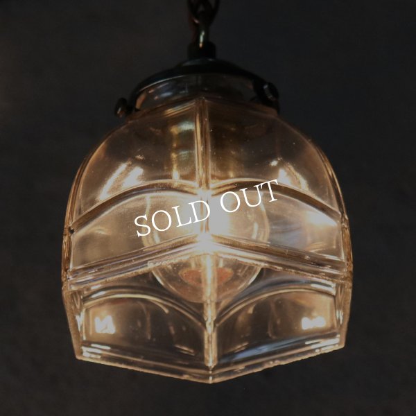 ヴィンテージレトロな六角ガラスシェード付きペンダントライト