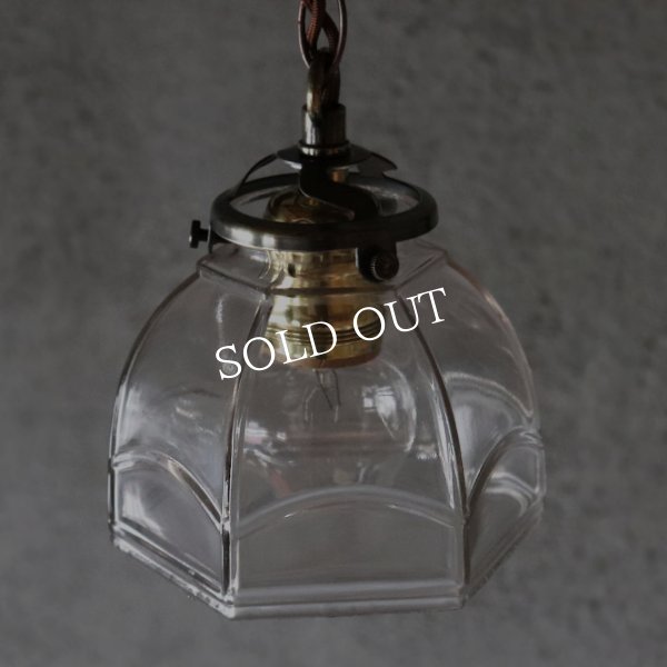 ヴィンテージレトロな六角ガラスシェード付きペンダントライト