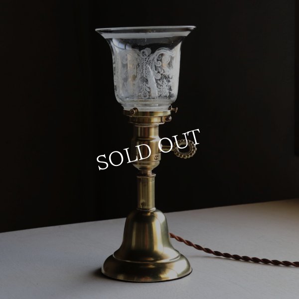 アンティーク真鍮製テーブルライト卓上照明｜USAヴィクトリアンガラスシェード&GE社製ソケット