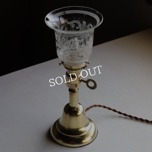 アンティーク真鍮製テーブルライト卓上照明｜USAヴィクトリアンガラスシェード&GE社製ソケット