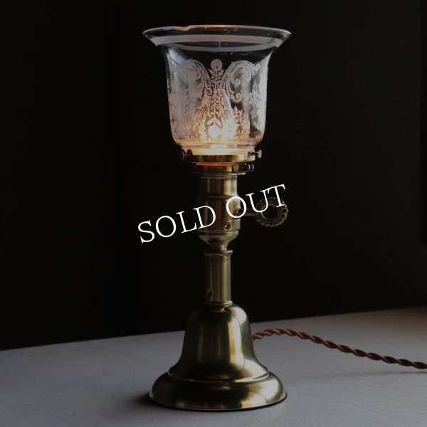 アンティーク真鍮製テーブルライト卓上照明｜USAヴィクトリアンガラスシェード&GE社製ソケット