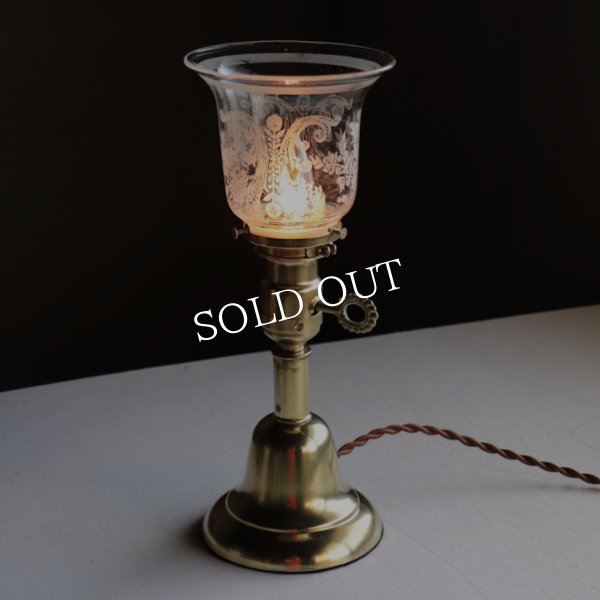 アンティーク真鍮製テーブルライト卓上照明｜USAヴィクトリアンガラスシェード&GE社製ソケット