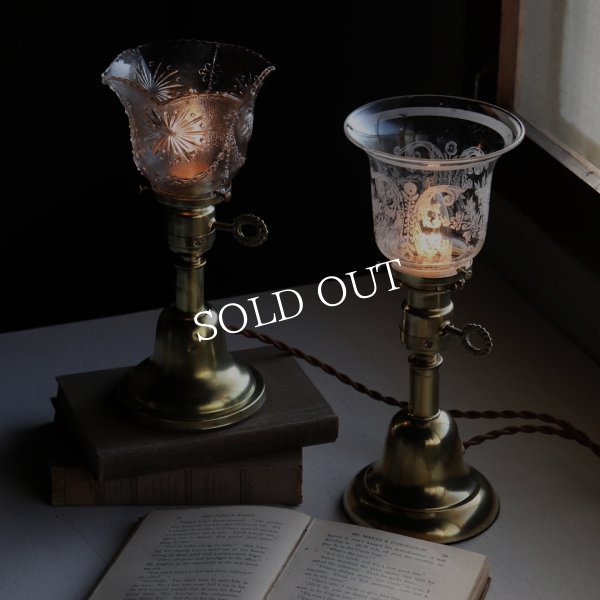 アンティーク真鍮製テーブルライト卓上照明｜USAヴィクトリアンガラスシェード&GE社製ソケット