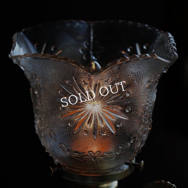 アンティーク真鍮製テーブルライト卓上照明｜USA結晶模様のプレスガラス六角シェード&GE社製ソケット