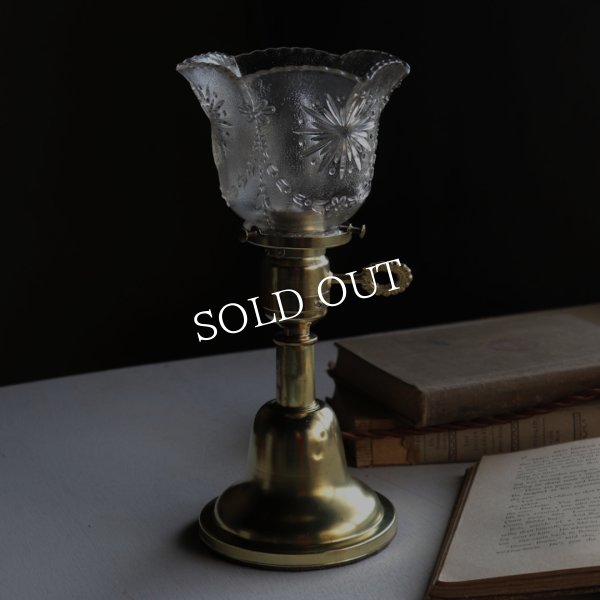 アンティーク真鍮製テーブルライト卓上照明｜USA結晶模様のプレスガラス六角シェード&GE社製ソケット