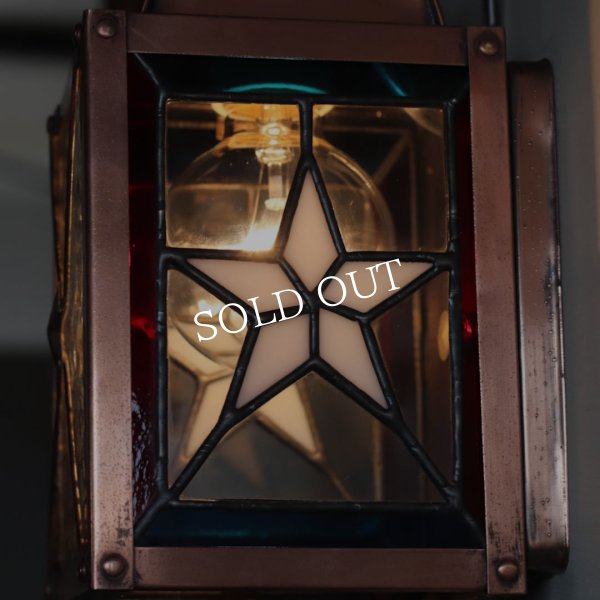 USAヴィンテージランタンランプ・リメイクステンドグラス壁掛け屋内照明｜ブラケットライト