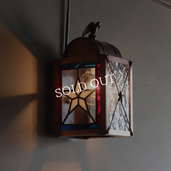 USAヴィンテージランタンランプ・リメイクステンドグラス壁掛け屋内照明｜ブラケットライト