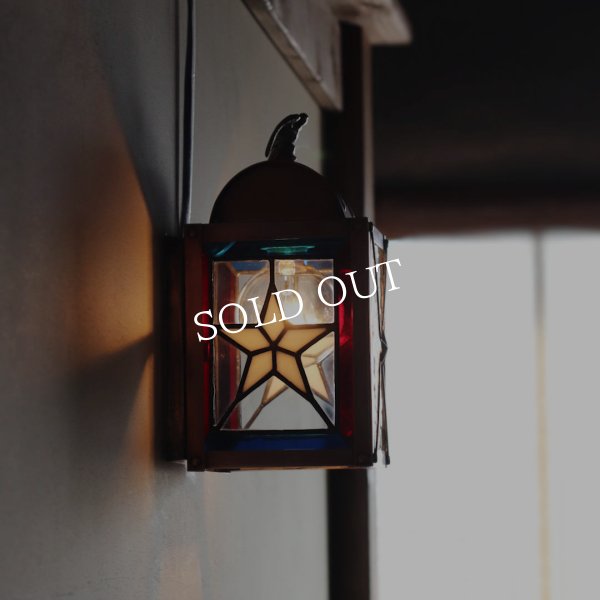 USAヴィンテージランタンランプ・リメイクステンドグラス壁掛け屋内照明｜ブラケットライト