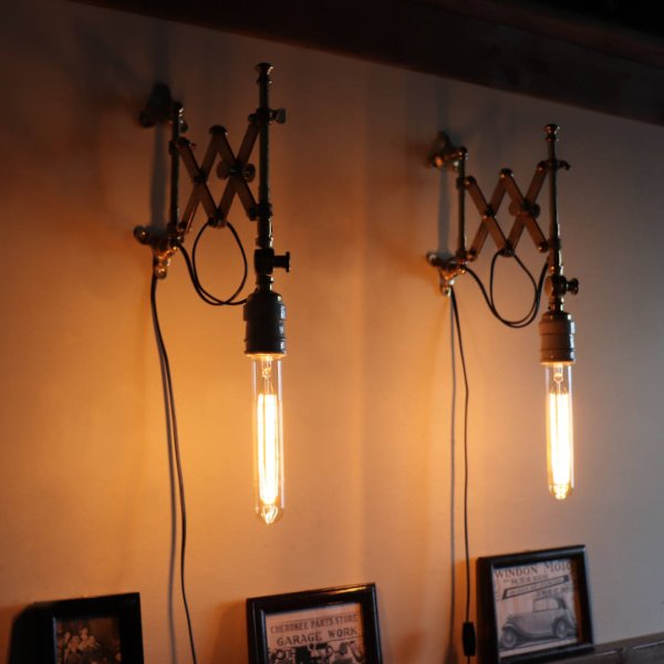 【取り付け工事不要】USAアンティーク蛇腹ランプ｜インダストリアル真鍮製シザーアームブラケットライト