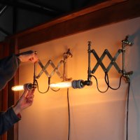 画像2: 【取り付け工事不要】USAアンティーク蛇腹ランプ｜インダストリアル真鍮製シザーアームブラケットライト壁掛け照明