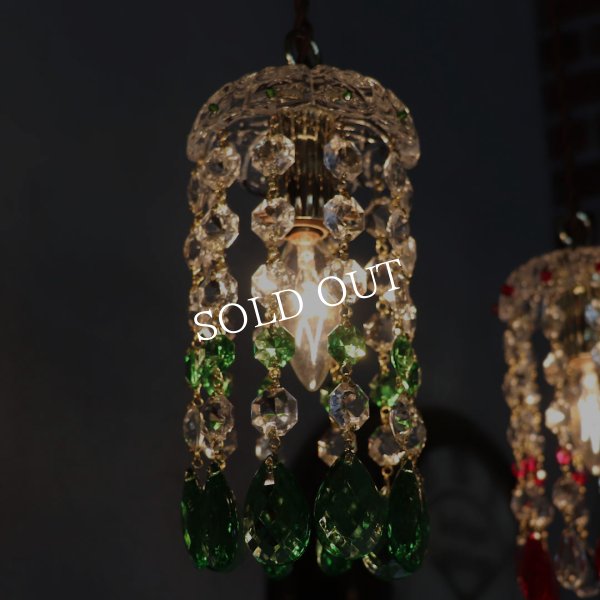 アンティーク照明｜ミニシャンデリアペンダントライト｜グリーン緑