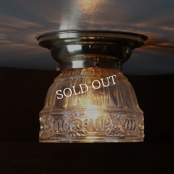 USAヴィンテージガラスシェード&真鍮製シーリングライト｜アンティーク天井照明