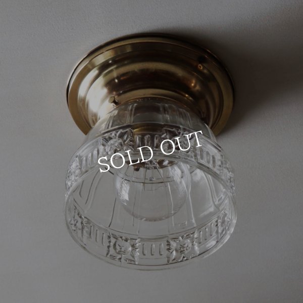 USAヴィンテージガラスシェード&真鍮製シーリングライト｜アンティーク天井照明