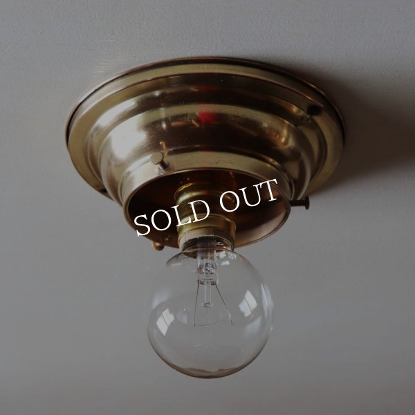 USAヴィンテージガラスシェード&真鍮製シーリングライト｜アンティーク天井照明