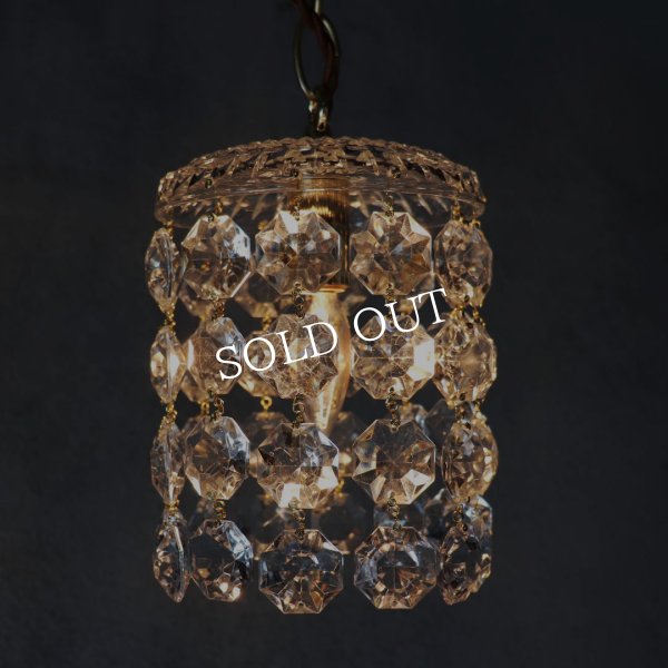 ヴィンテージガラス製ミニシャンデリアペンダントライト大粒オクタゴンプリズム｜天井照明・吊下げ照明