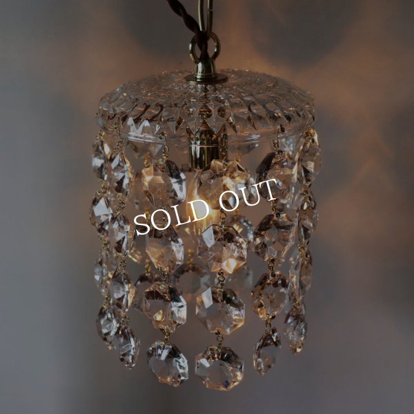ヴィンテージガラス製ミニシャンデリアペンダントライト大粒オクタゴンプリズム｜天井照明・吊下げ照明