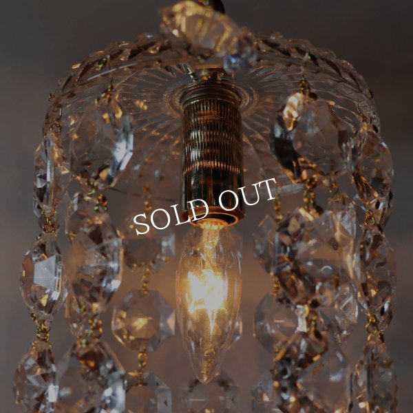 ヴィンテージガラス製ミニシャンデリアペンダントライト大粒オクタゴンプリズム｜天井照明・吊下げ照明