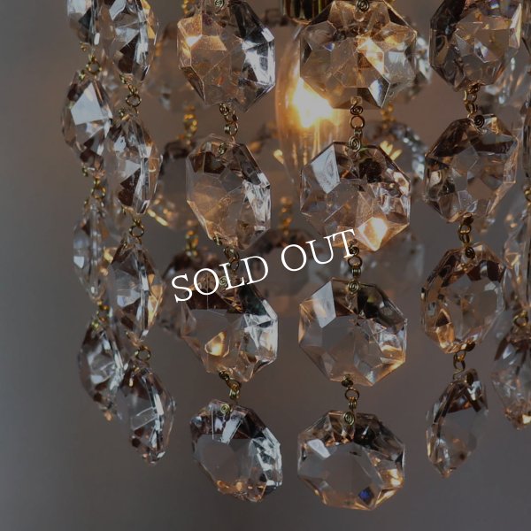 ヴィンテージガラス製ミニシャンデリアペンダントライト大粒オクタゴンプリズム｜天井照明・吊下げ照明