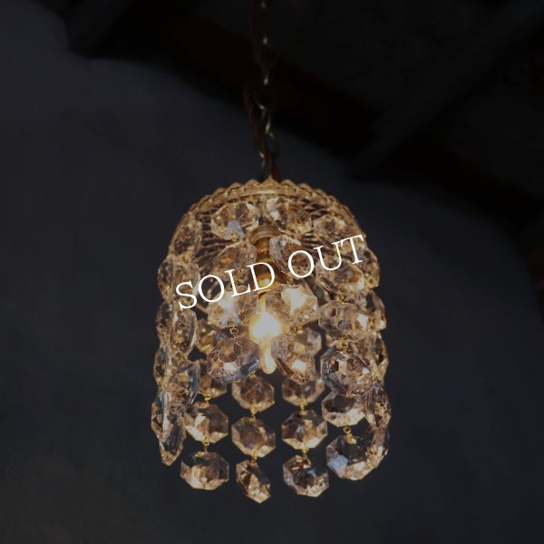 ヴィンテージガラス製ミニシャンデリアペンダントライト大粒オクタゴンプリズム｜天井照明・吊下げ照明