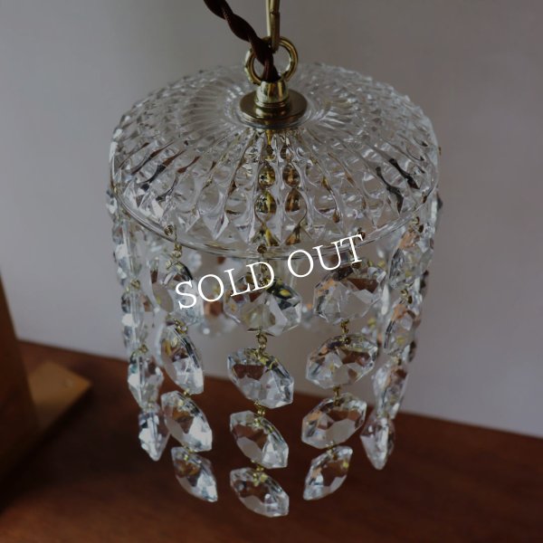 ヴィンテージガラス製ミニシャンデリアペンダントライト大粒オクタゴンプリズム｜天井照明・吊下げ照明