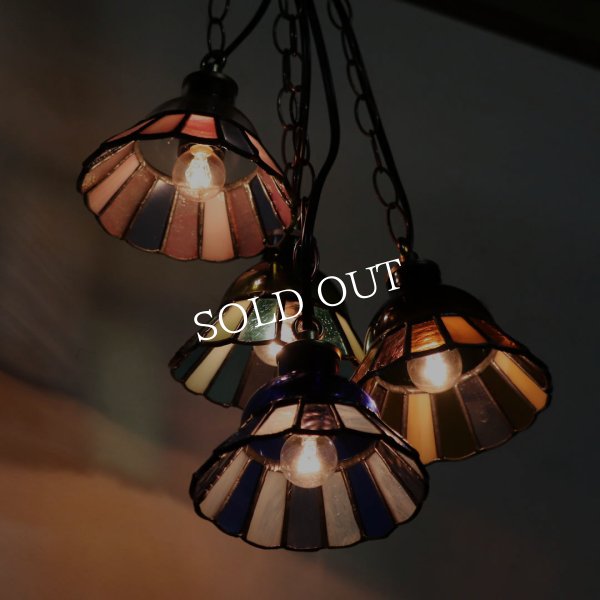 画像3: 【ピンク・青系】ステンドグラスミニペンダントライト花型｜吊下げ照明・天井照明 (3)