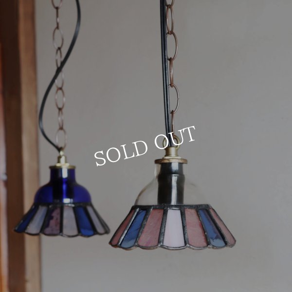 画像4: 【ピンク・青系】ステンドグラスミニペンダントライト花型｜吊下げ照明・天井照明 (4)
