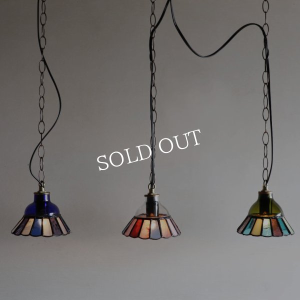 画像11: 【ピンク・青系】ステンドグラスミニペンダントライト花型｜吊下げ照明・天井照明 (11)