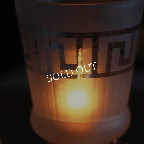 【薄紫】USAヴィンテージテーブルライト照明・雷文柄フロストガラスシェード｜アンティーク卓上ランプ