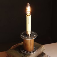 画像1: 古い工業系糸巻のキャンドルテーブルライト卓上照明｜ヴィンテージインダストリアルスプールテーブルランプ