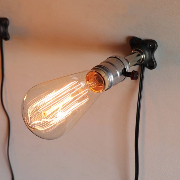 【電気工事不要】USAヴィンテージソケットミニブラケットライト銀色|インダストリアル壁面照明シルバー