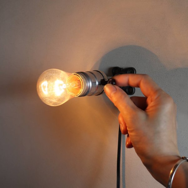 【電気工事不要】USAヴィンテージソケットミニブラケットライト銀色|インダストリアル壁面照明シルバー