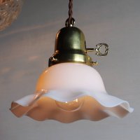 画像1: USAヴィンテージミルクガラスフリルシェードペンダントライト｜乳白吊下げ天井照明