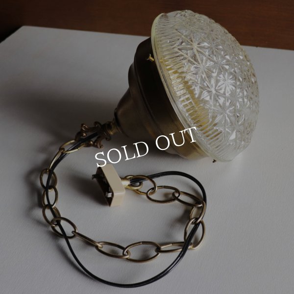 USAヴィンテージラウンドガラスシェードペンダントライト幾何学模様｜アンティーク吊下げ天井照明