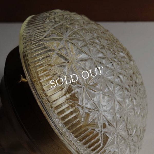 USAヴィンテージラウンドガラスシェードペンダントライト幾何学模様｜アンティーク吊下げ天井照明