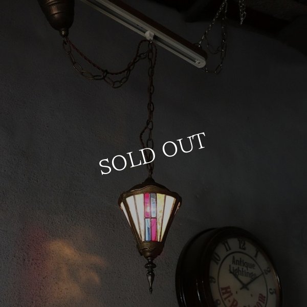 【ステンドグラス照明】【電気工事不要】USAヴィンテージステンドグラス1灯ペンダントライト星条旗カラー