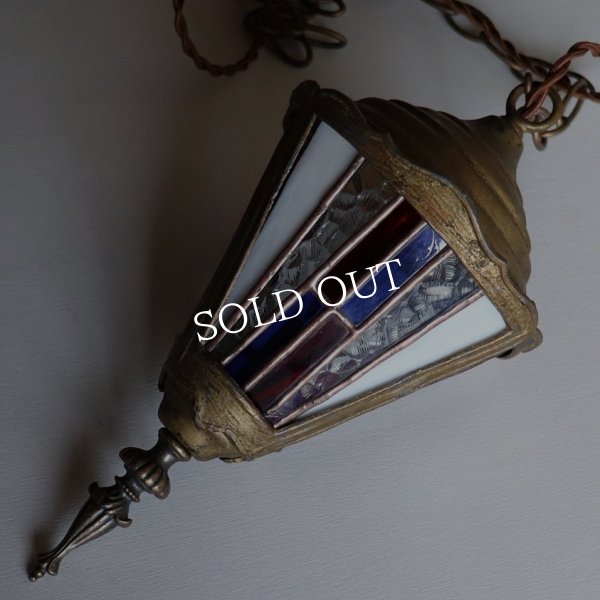 【ステンドグラス照明】【電気工事不要】USAヴィンテージステンドグラス1灯ペンダントライト星条旗カラー