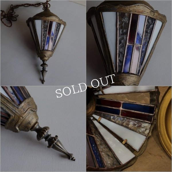 【ステンドグラス照明】【電気工事不要】USAヴィンテージステンドグラス1灯ペンダントライト星条旗カラー