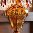 USAヴィンテージアンバーガラスシェードテーブルライト｜アンティーク卓上照明・琥珀シャンデリア