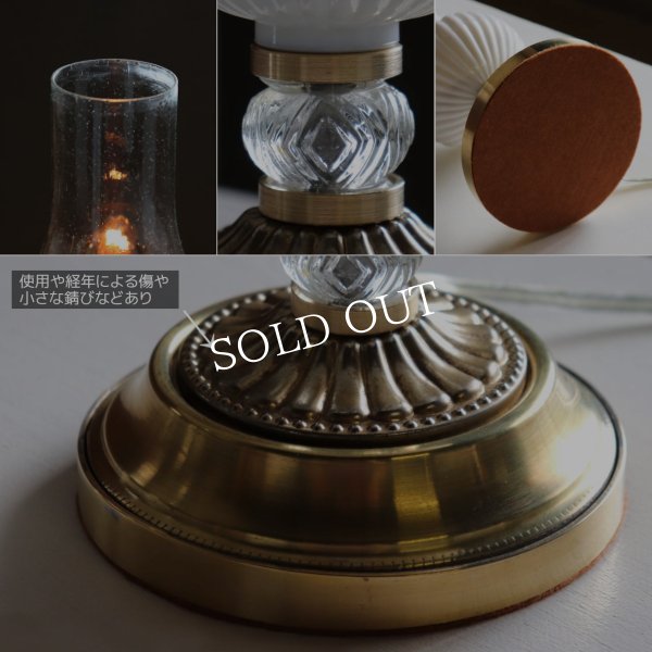 USAヴィンテージオイルランプ型ホブネイルミルクガラス製テーブルライト｜アンティーク卓上照明