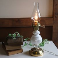 画像1: USAヴィンテージオイルランプ型ホブネイルミルクガラス製テーブルライト｜アンティーク卓上照明