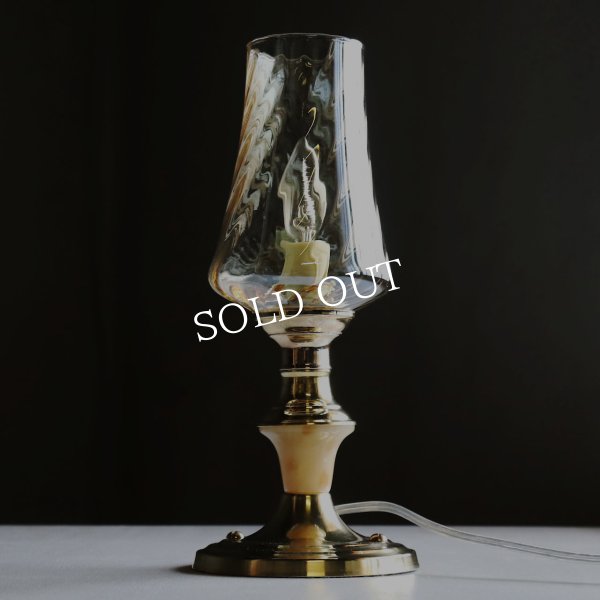 USAヴィンテージアンバーグラスキャンドルテーブルライト｜アンティーク卓上照明マーブルストーン