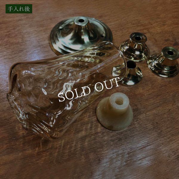 USAヴィンテージアンバーグラスキャンドルテーブルライト｜アンティーク卓上照明マーブルストーン