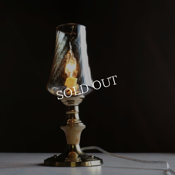 USAヴィンテージアンバーグラスキャンドルテーブルライト｜アンティーク卓上照明マーブルストーン