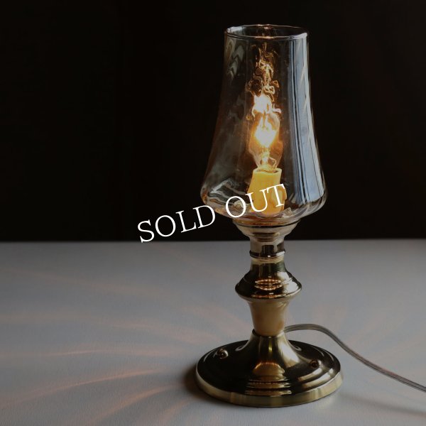 USAヴィンテージアンバーグラスキャンドルテーブルライト｜アンティーク卓上照明マーブルストーン