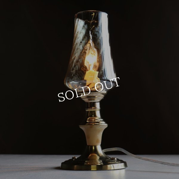 USAヴィンテージアンバーグラスキャンドルテーブルライト｜アンティーク卓上照明マーブルストーン