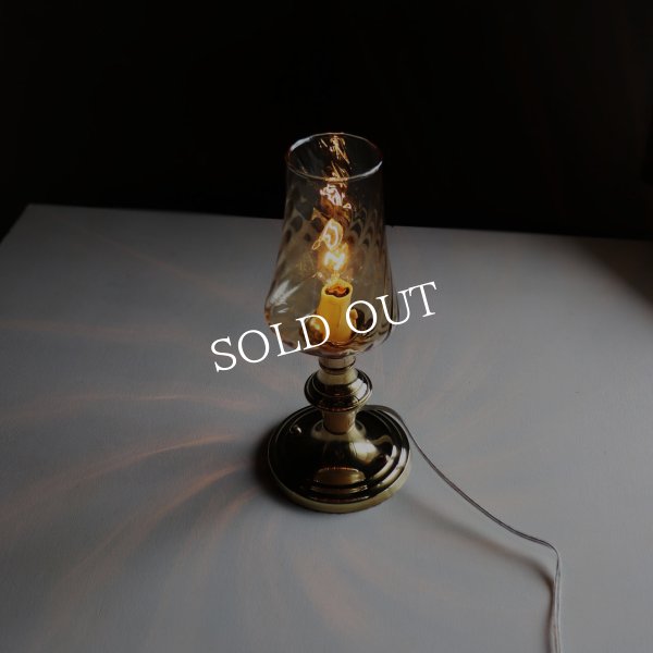 USAヴィンテージアンバーグラスキャンドルテーブルライト｜アンティーク卓上照明マーブルストーン